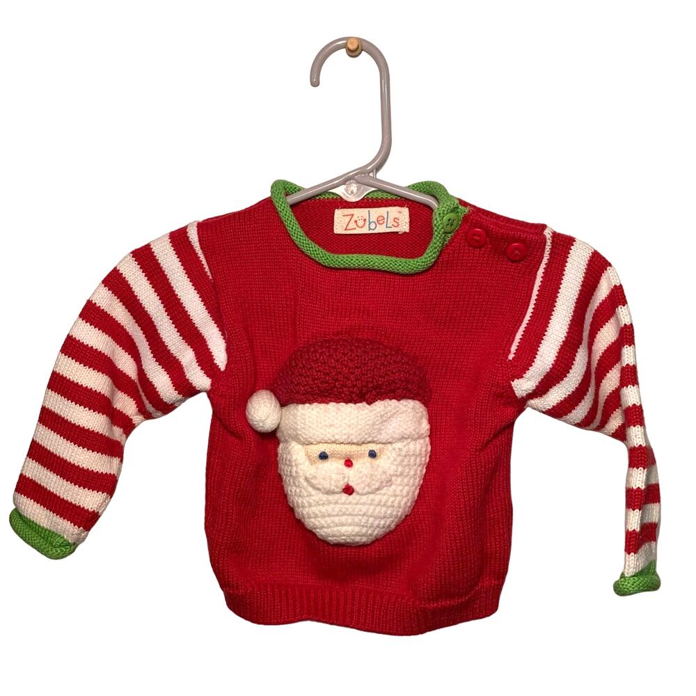 Zubels Santa 100% Cotton Knit Sweater Baby 6 Months